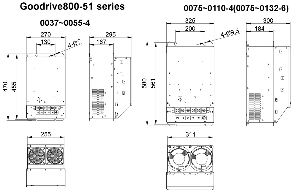 Kích thước Biến tần INVT GD800-51-0045-4