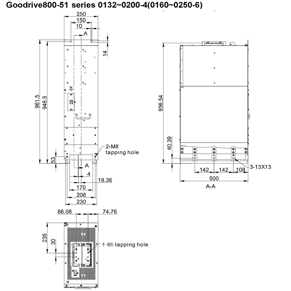 Kích thước Biến tần INVT GD800-51-0160-6