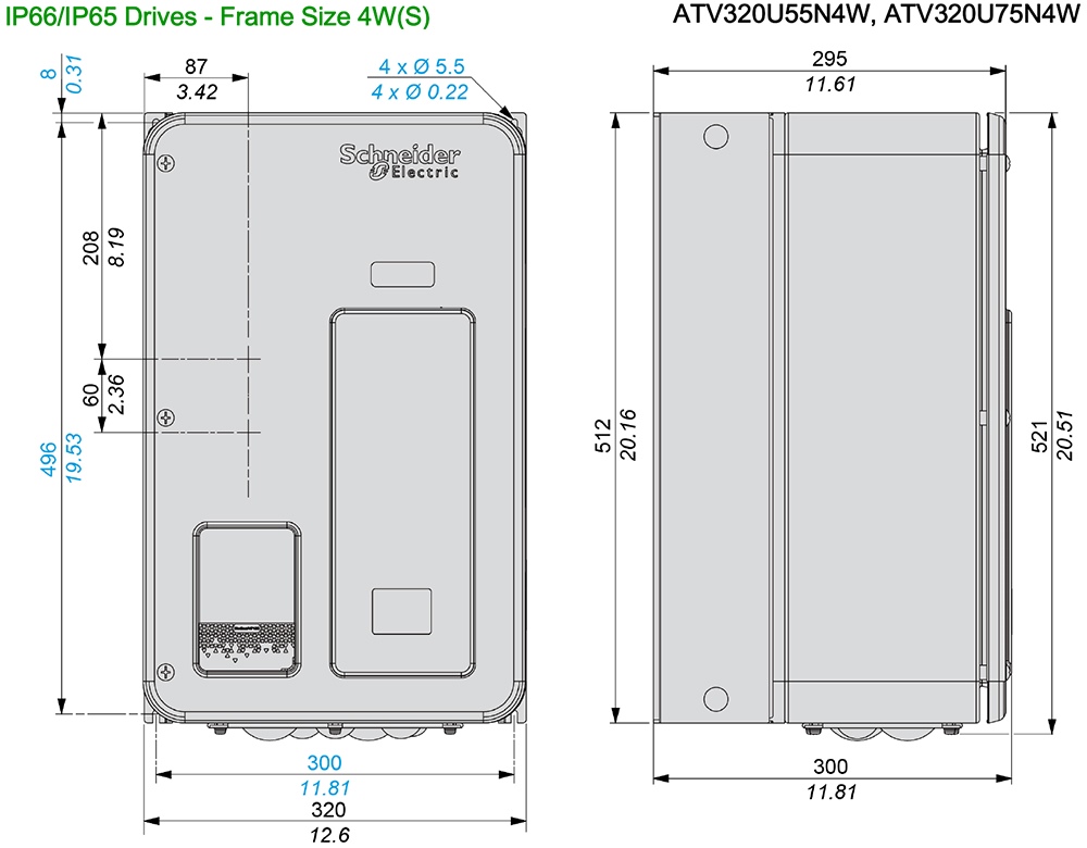 Kích thước Schneider ATV320U55N4W - Biến tần 3P 5.5kW  7.5HP