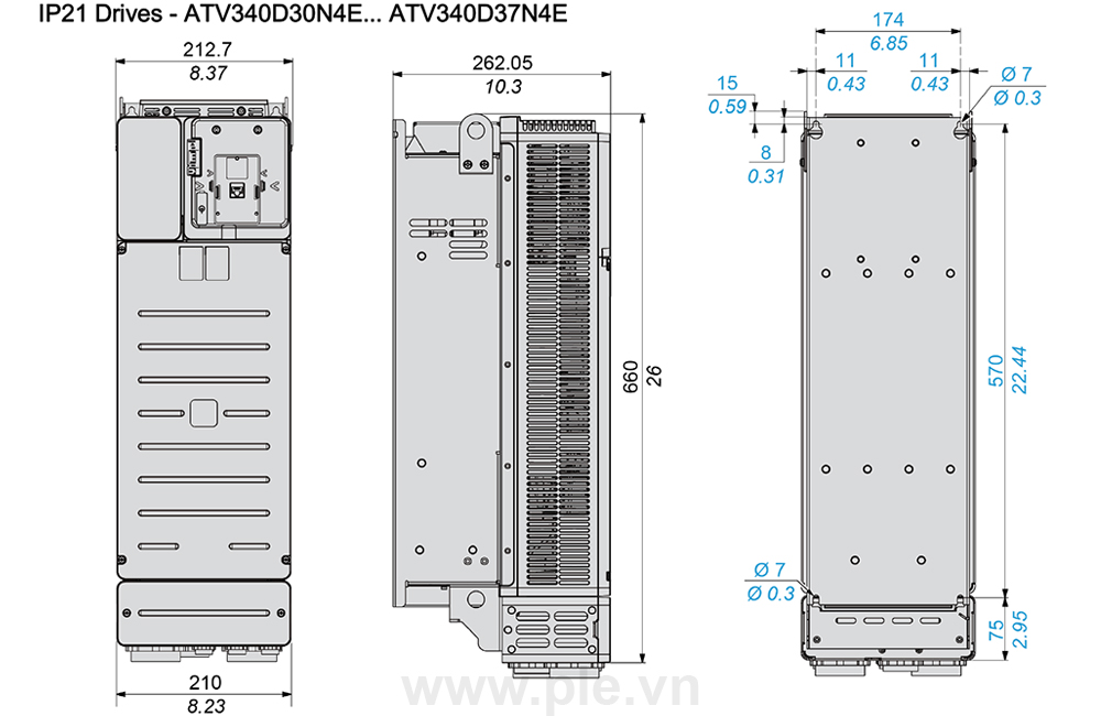 Kích thước Schneider ATV340D30N4E - Biến tần 3P 37kW (50HP)