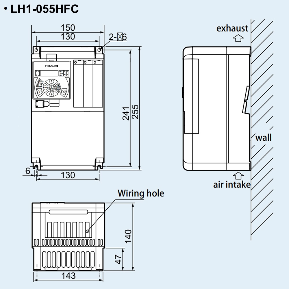 Kích thước Biến tần Hitachi LH1-055HFC 5.5 kW 7.5 HP