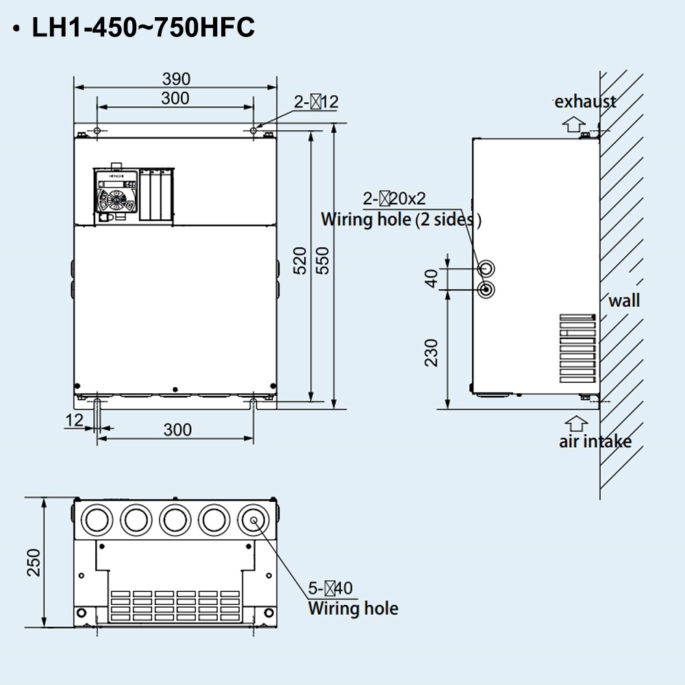 Kích thước Biến tần Hitachi LH1-750HFC 75 kW 100 HP