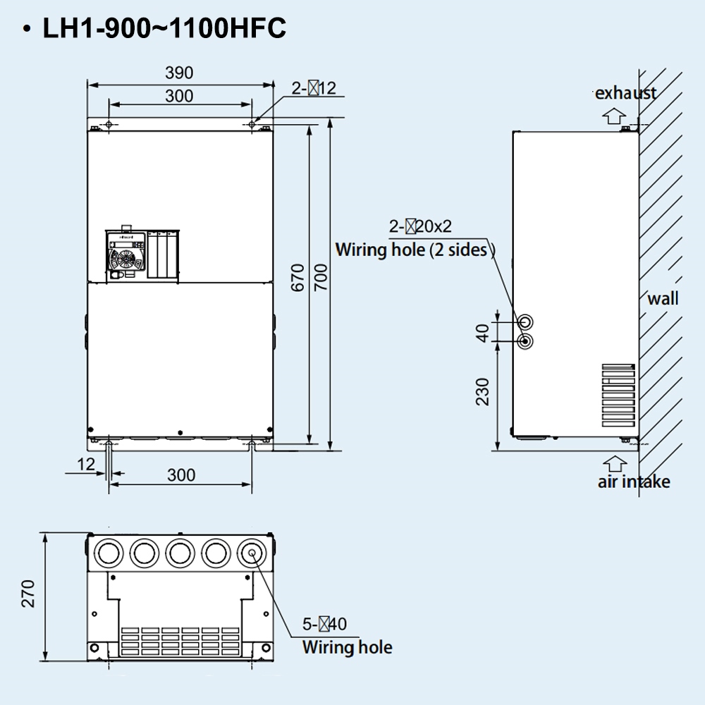 Kích thước Biến tần Hitachi LH1-900HFC 90 kW 125 HP
