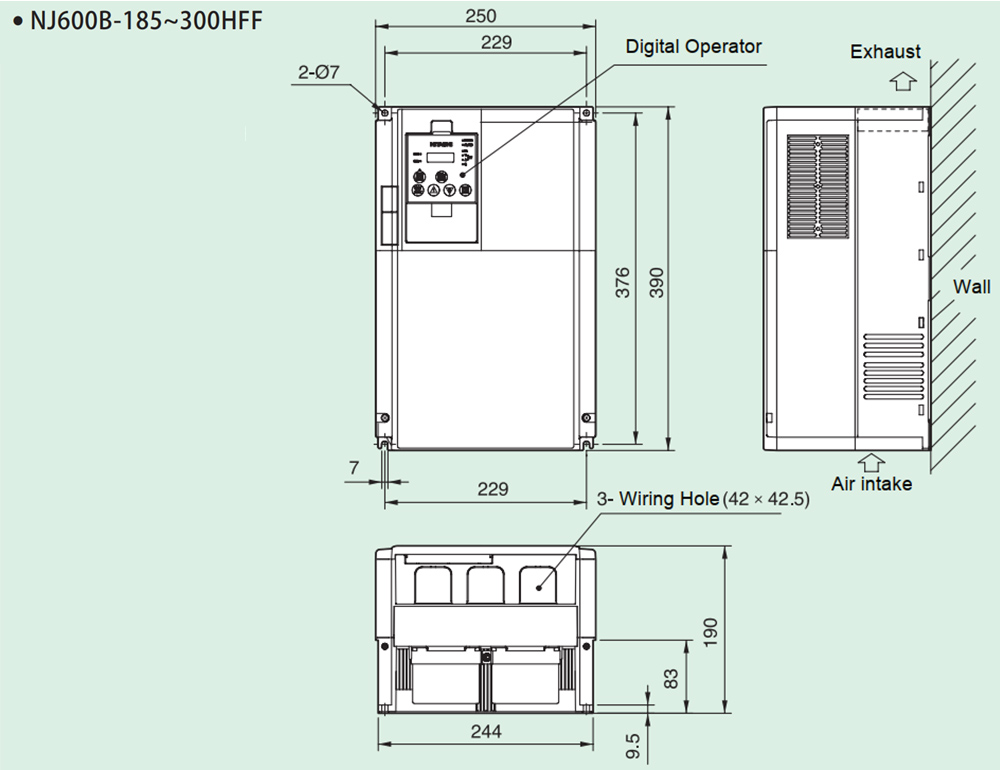 Kích thước Biến tần Hitachi NJ600B-220HFF 22 kW 30 HP