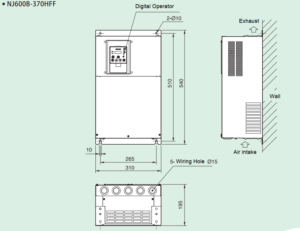 Kích thước Biến tần Hitachi NJ600B-370HFF 37 kW 50 HP