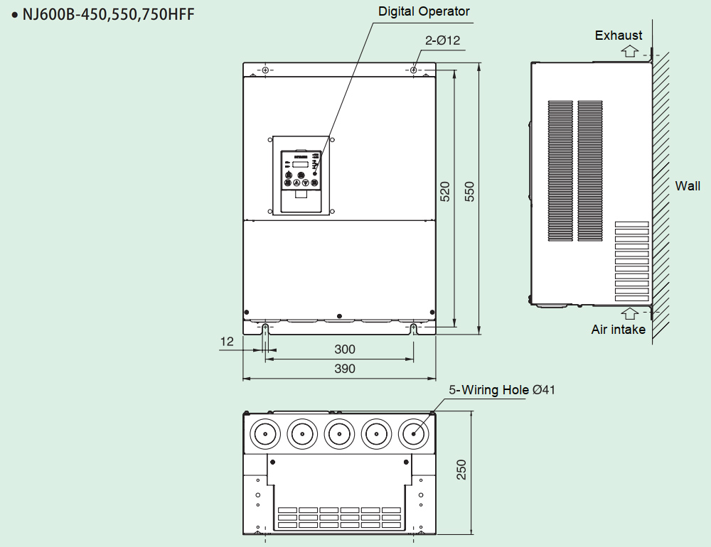 Kích thước Biến tần Hitachi NJ600B-750HFF 75 kW 100 HP