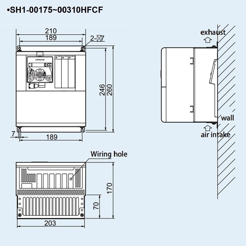 Kích thước Biến tần Hitachi SH1-00310-HFCF 11 kW 15 HP