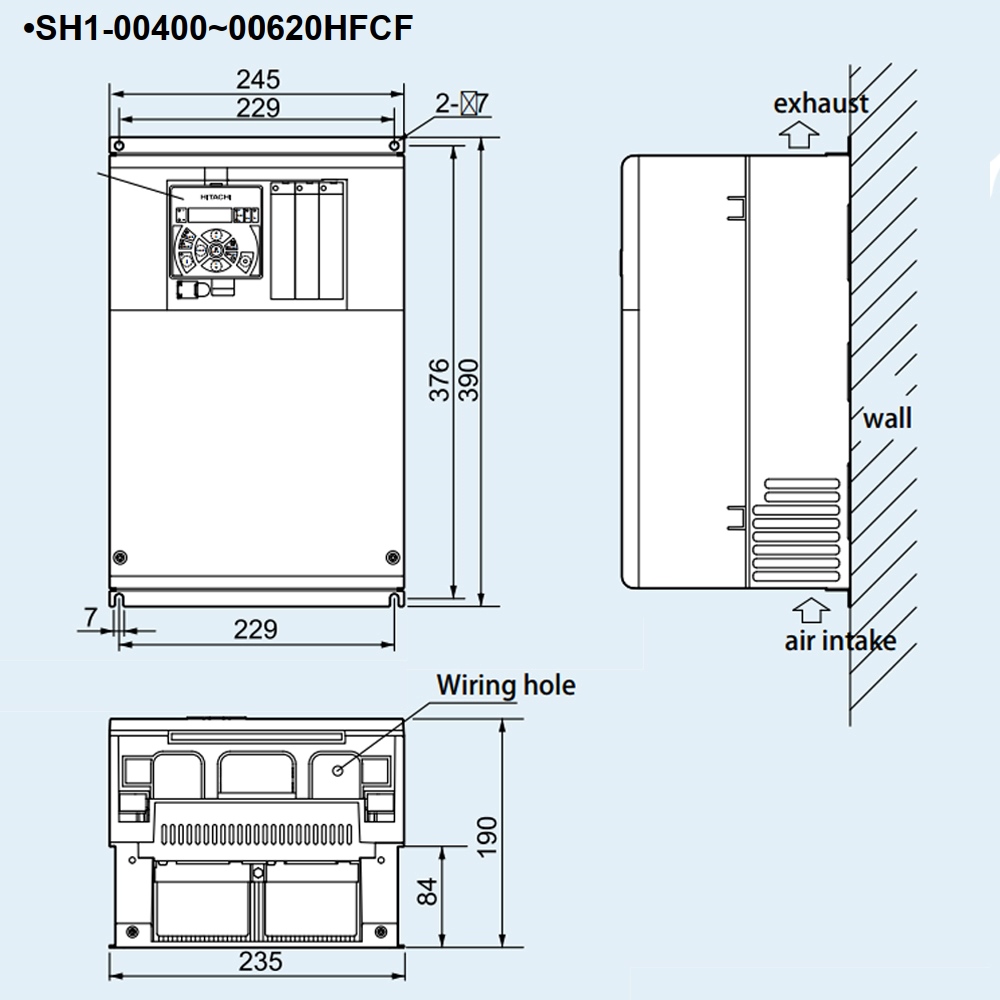 Kích thước Biến tần Hitachi SH1-00620-HFCF 22 kW 30 HP