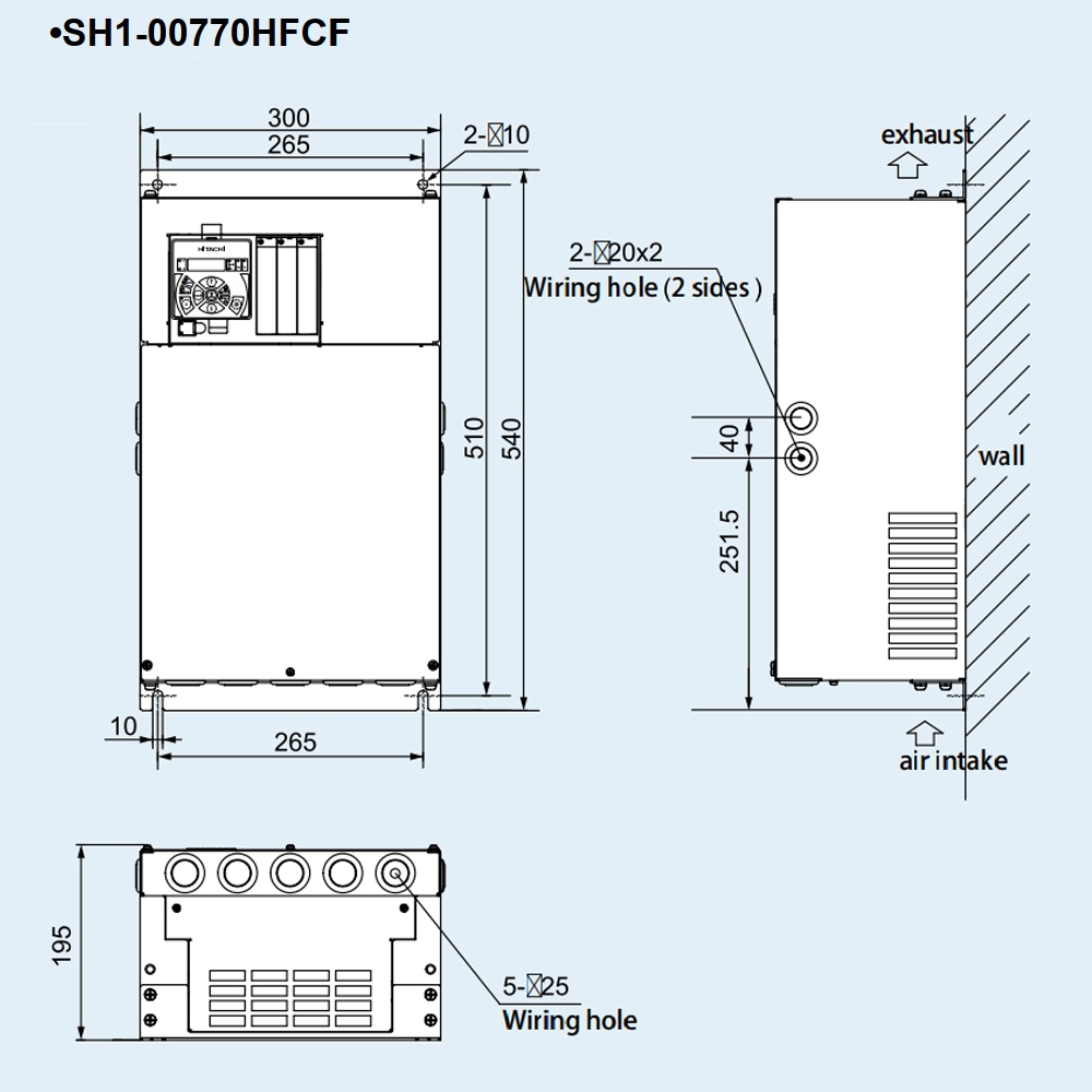Kích thước Biến tần Hitachi SH1-00770-HFCF 30 kW 40 HP