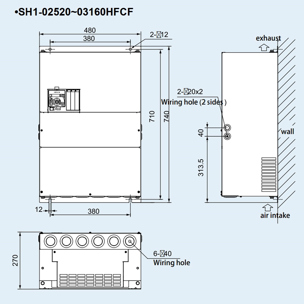 Kích thước Biến tần Hitachi SH1-02520-HFCF 110 kW 150 HP