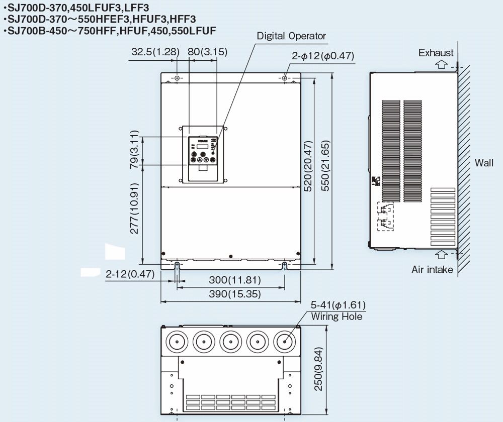 Kích thước Biến tần Hitachi SJ700D-550HFEF3 55 kW 75 HP