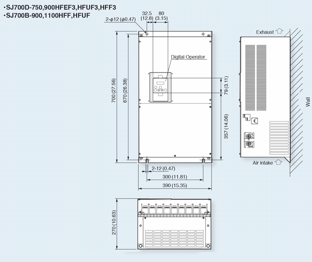 Kích thước Biến tần Hitachi SJ700D-900HFEF3 90 kW 125 HP