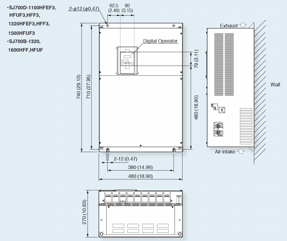 Kích thước Biến tần Hitachi SJ700D-1100HFEF3 110 kW 150 HP