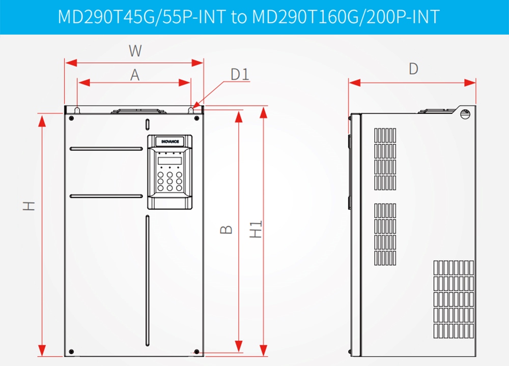 Kích thước Biến tần Inovance MD290T45G/55P-INT