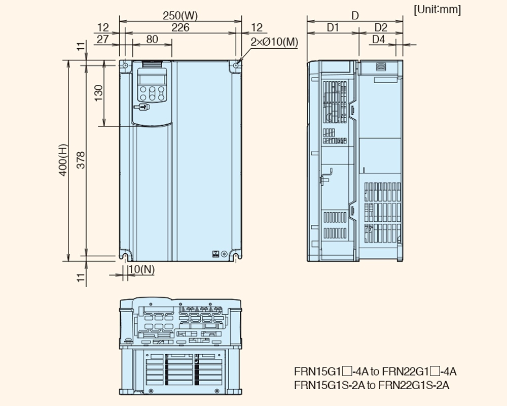 Kích thước Biến tần Fuji Frenic-Mega FRN22G1S-4A 22kW 30HP