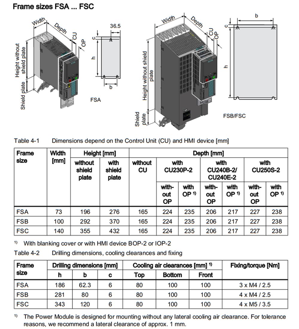 Kích thước Biến tần Siemens Sinamics G120 (PM240-2) 6SL3210-1PE21-4AL0 4kW (5HP)