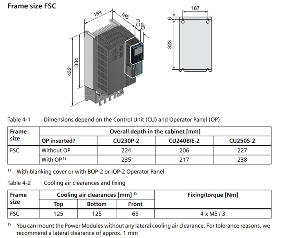 Kích thước Biến tần Siemens Sinamics G120 (PM250) 6SL3225-0BE31-1AA1 11kW (15HP)