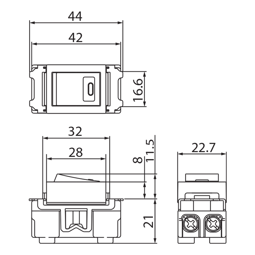 Kích thước Panasonic WNG5003W-7 : Công tắc 1 chiều