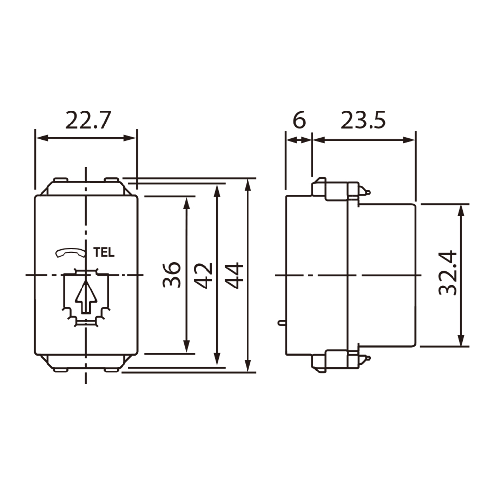 Kích thước Panasonic WEV2364B : Ổ cắm điện thoại