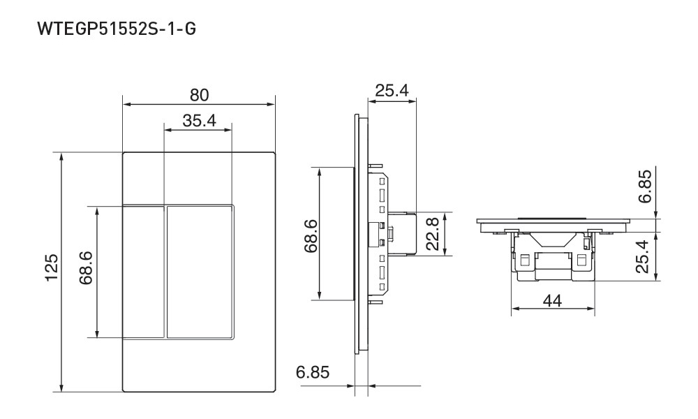 Kích thước Panasonic WTEGP51552S-1-G : Công tắc bộ có đèn báo