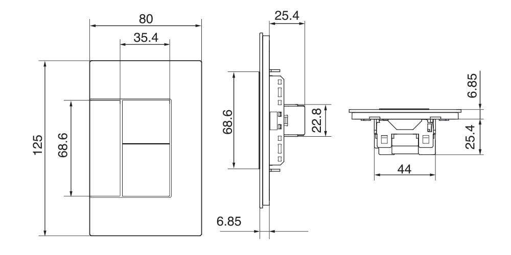 Kích thước Panasonic WTEGP52562S-1-G : Công tắc bộ có đèn báo