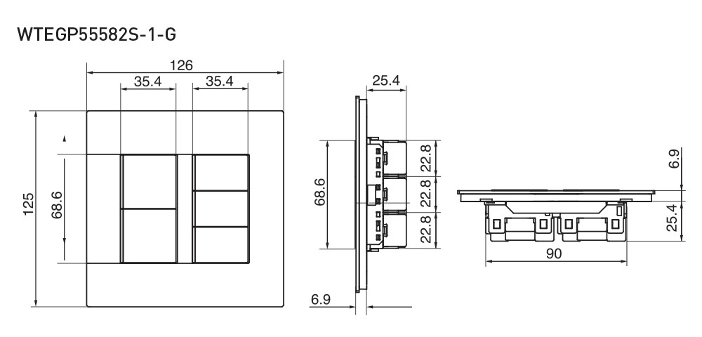 Kích thước Panasonic WTEGP55582S-1-G : Công tắc bộ có đèn báo