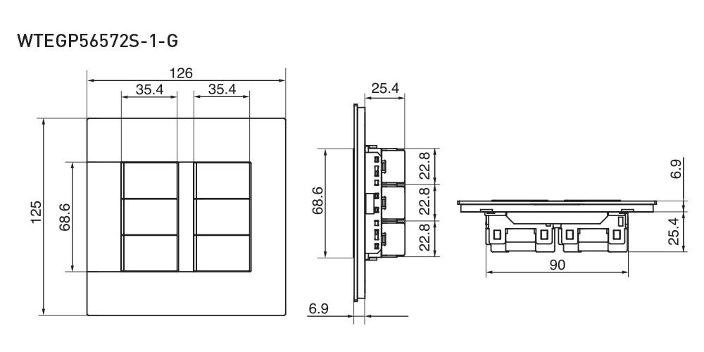 Kích thước Panasonic WTEGP56572S-1-G : Công tắc bộ có đèn báo