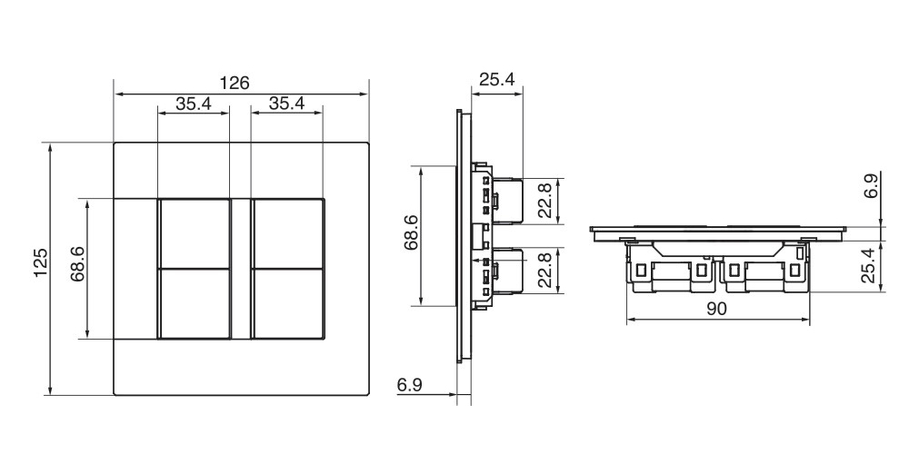 Kích thước Panasonic WTFBP53572S-1-G : Công tắc bộ có đèn báo