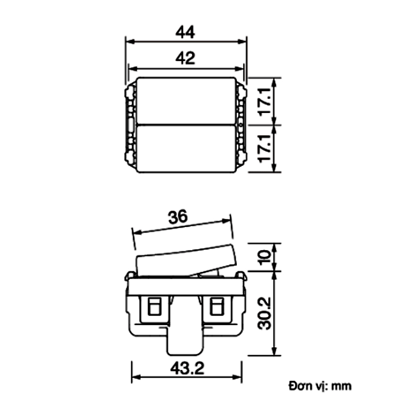 Kích thước Panasonic WEVH5542-7 : Công tắc 2 chiều