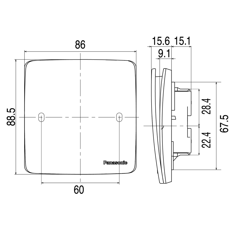 Kích thước Panasonic WMT501-VN : Công tắc 1 chiều