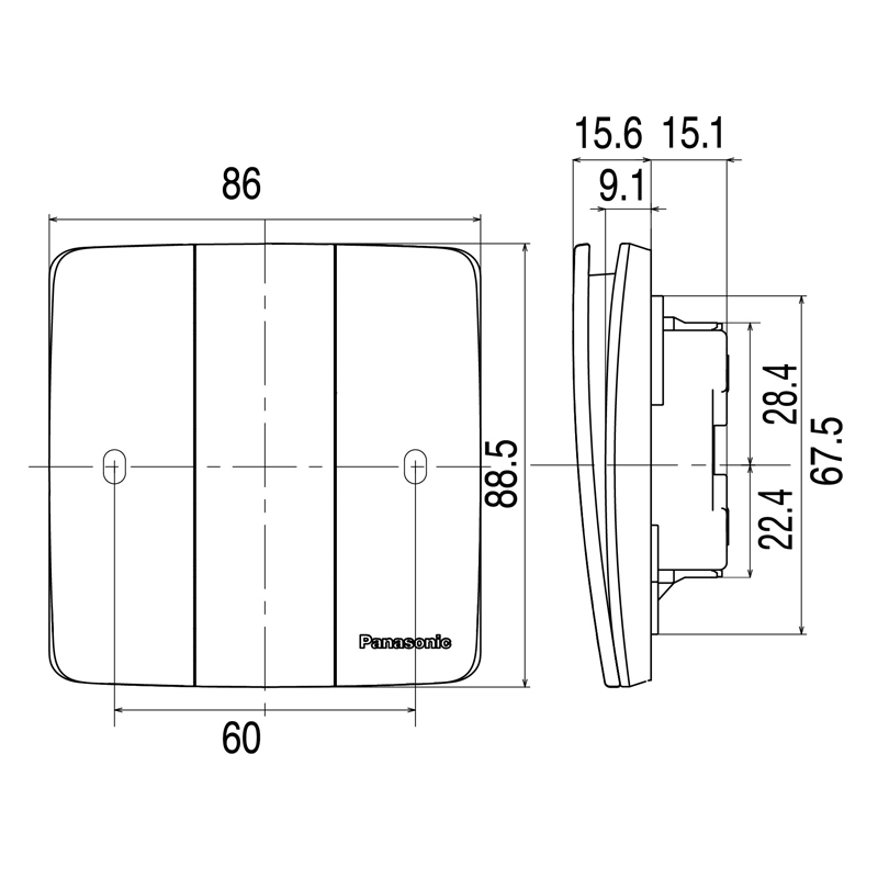 Kích thước Panasonic WMT505-VN : Công tắc 1 chiều