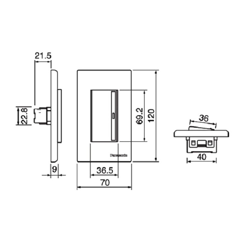 Kích thước Panasonic WEV5512-7SW : Công tắc 2 chiều