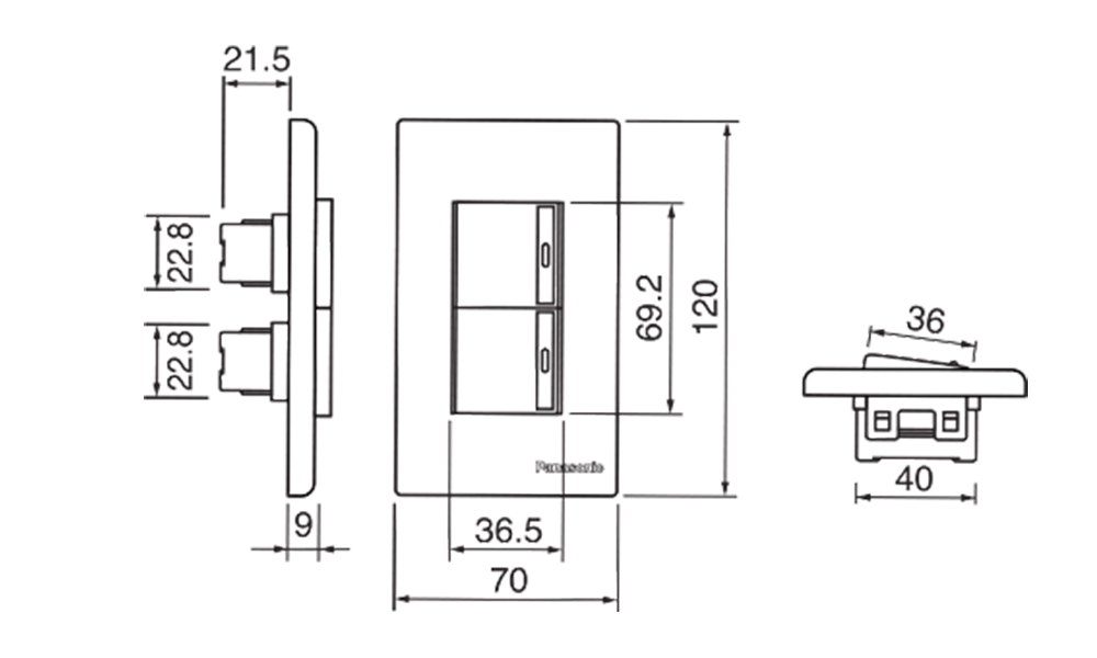 Kích thước Panasonic WEV5521-7SW : Công tắc 1 chiều