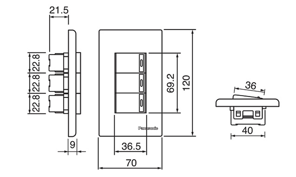 Kích thước Panasonic WEV5531-7SW : Công tắc 1 chiều