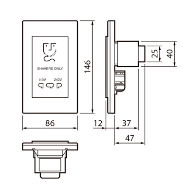 Kích thước Panasonic WSBC9120SW-VN : Ổ cắm chuyên dùng