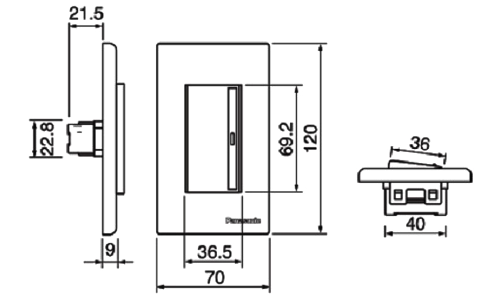 Kích thước Panasonic WEV5511-7SW : Công tắc 1 chiều