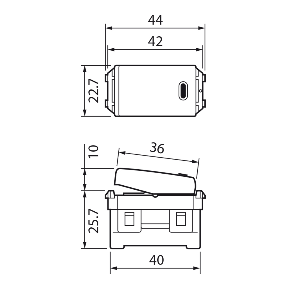 Kích thước Panasonic WEG5003KH : Công tắc 2 tiếp điểm