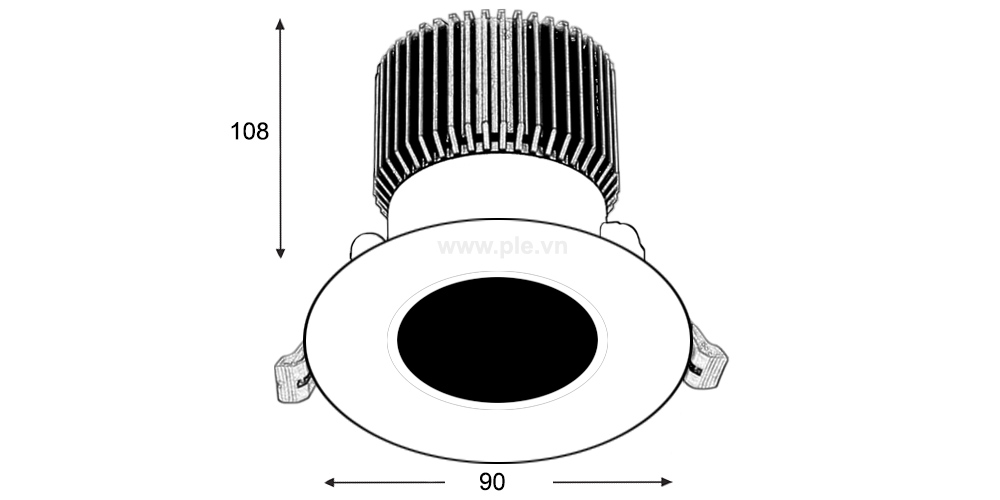 Kích thước Paragon CRDB90L12/42 : Đèn Downlight âm trần chiếu điểm 12W