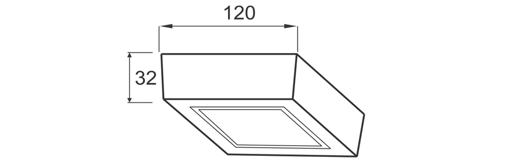 Kích thước Paragon PSDNN120L6/30 : Đèn Downlight gắn nổi dạng vuông 6W