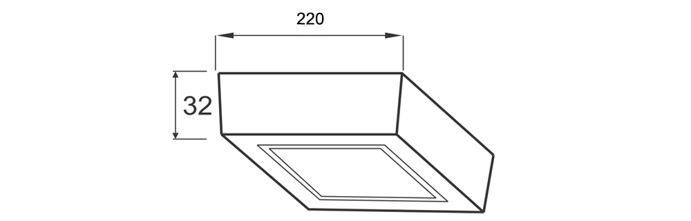 Kích thước Paragon PSDNN220L18/65 : Đèn Downlight gắn nổi dạng vuông 18W