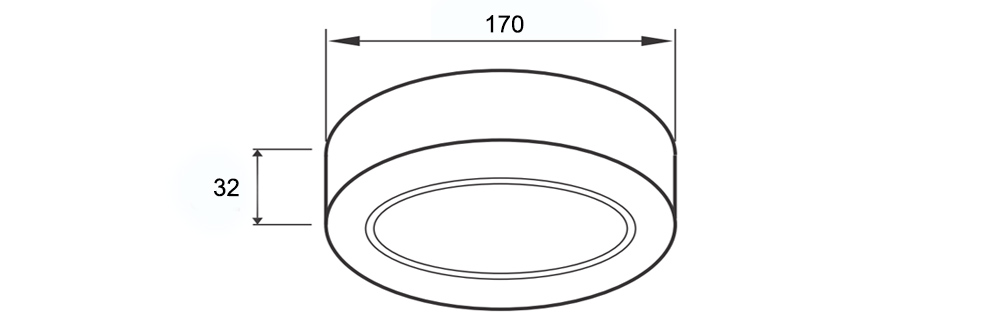 Kích thước Paragon PSDMM170L12/65 : Đèn Downlight gắn nổi dạng tròn 12W