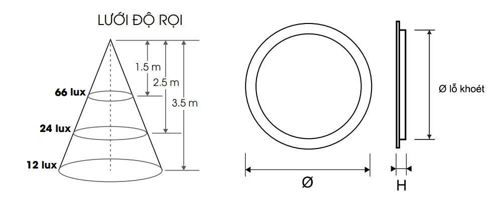 Kích thước Rạng Đông AT11 90/7W : Đèn Led Downlight âm trần 7W