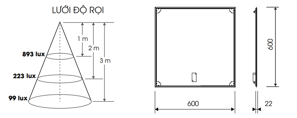 Kích thước Rạng Đông D P04 TTR03 60x60/40W : Đèn Led Panel 40W