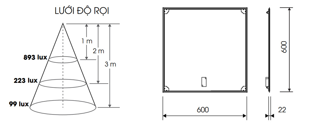 Kích thước Rạng Đông D P04 TTR01 60x60/40W : Đèn Led Panel 40W