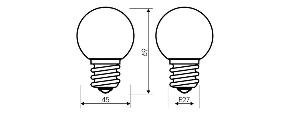 Kích thước Rạng Đông A45B 1W : Bóng đèn Led Bulb trang trí 1W