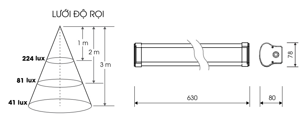 Kích thước Rạng Đông BD M18L 60/18W : Bộ đèn Led Tuýp 18W