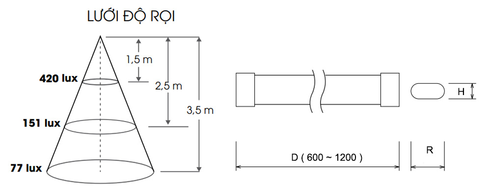 Kích thước Rạng Đông B.Đ M36L 60/20W : Bộ đèn Led gắn nổi 20W