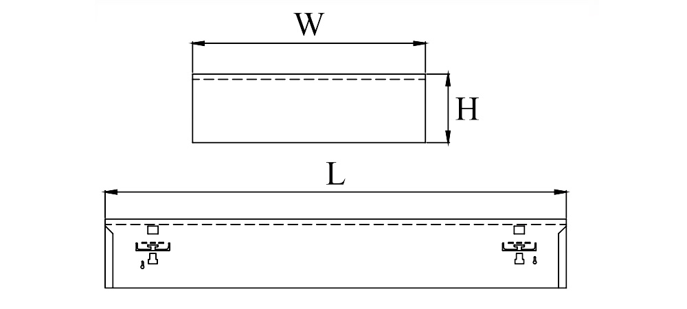 Kích thướcDuhal LLN209 : Đèn máng Led tán quang lắp nổi 2x9W