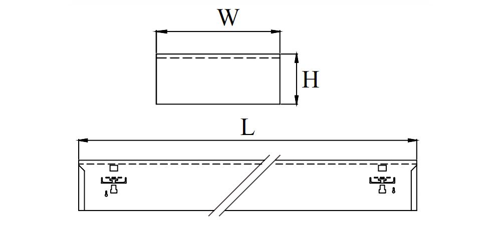 Kích thướcDuhal LLN218 : Đèn máng Led tán quang lắp nổi 2x18W