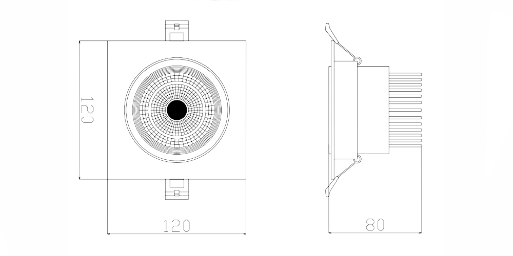 Kích thướcDuhal DFC1051 : Đèn Led Downlight vuông, chiếu điểm  5W